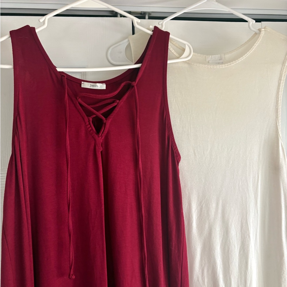 White & Burgundy Sleeveless Long Tank/Dress